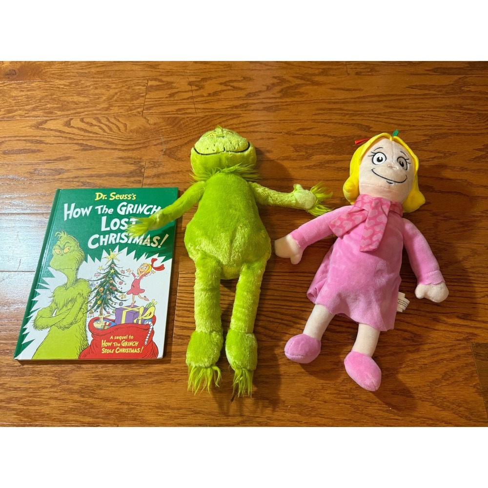 Bundle of Grinch and Cindy Lou Who Plush and "How the Grinch Lost Christmas" EUC